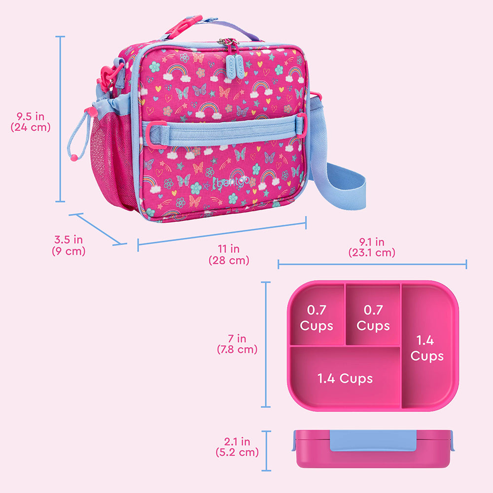 Bentgo® Kids Snap & Go 2-Piece Lunch Set - Rainbows And Butterflies | Product Dimensions