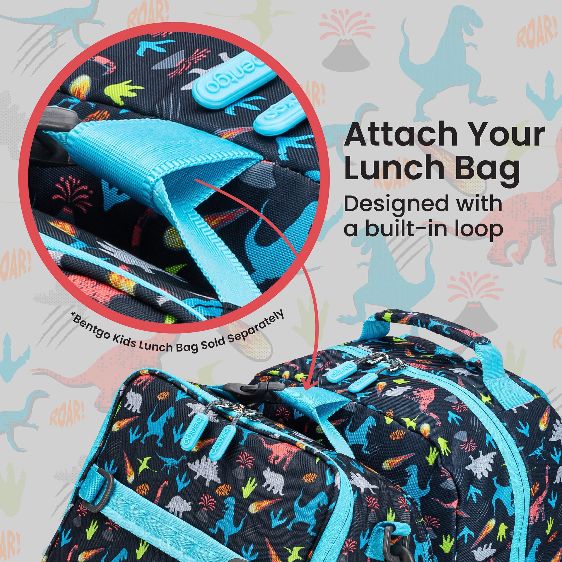 Bentgo Kids Prints Backpack - Dinosaur | Attach Your Lunch Bag - Designed With A Built-In Loop - Bentgo Kids Lunch Bag Sold Separately
