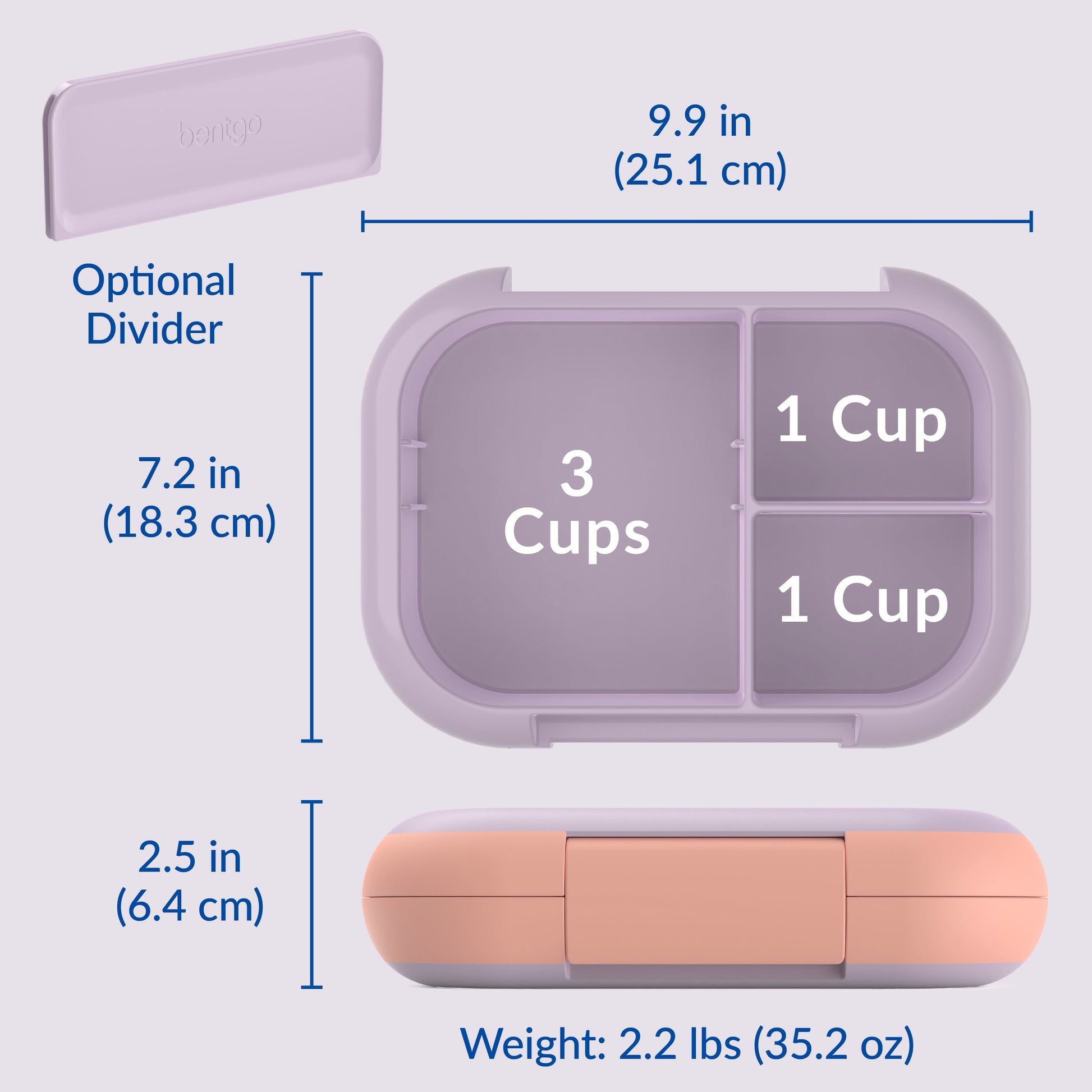Bentgo® Chill Max Lunch Box - Lavender and Peach | Dimensions