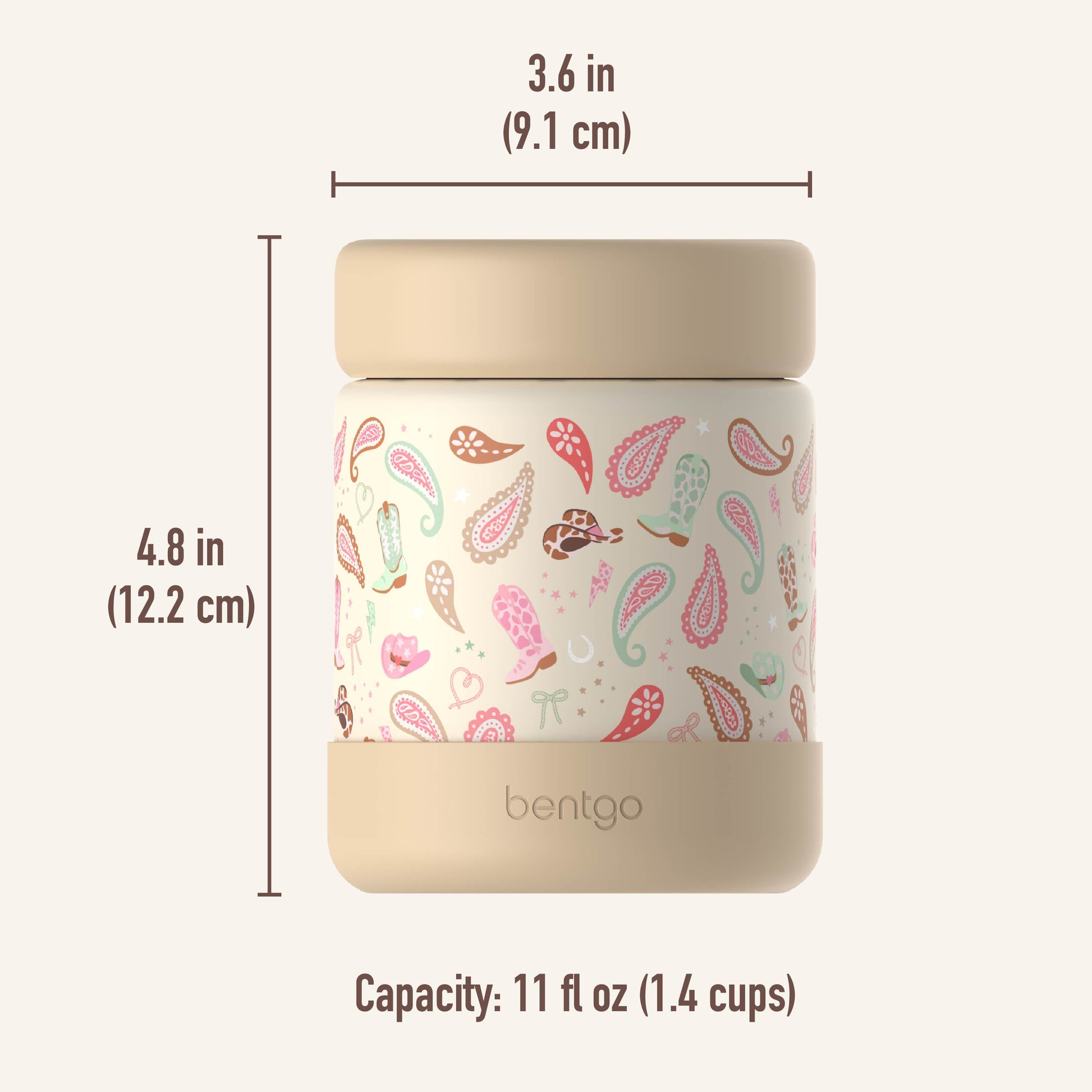 Bentgo® Kids Stainless Steel Food Jar - Cowgirl Dreams | Dimensions