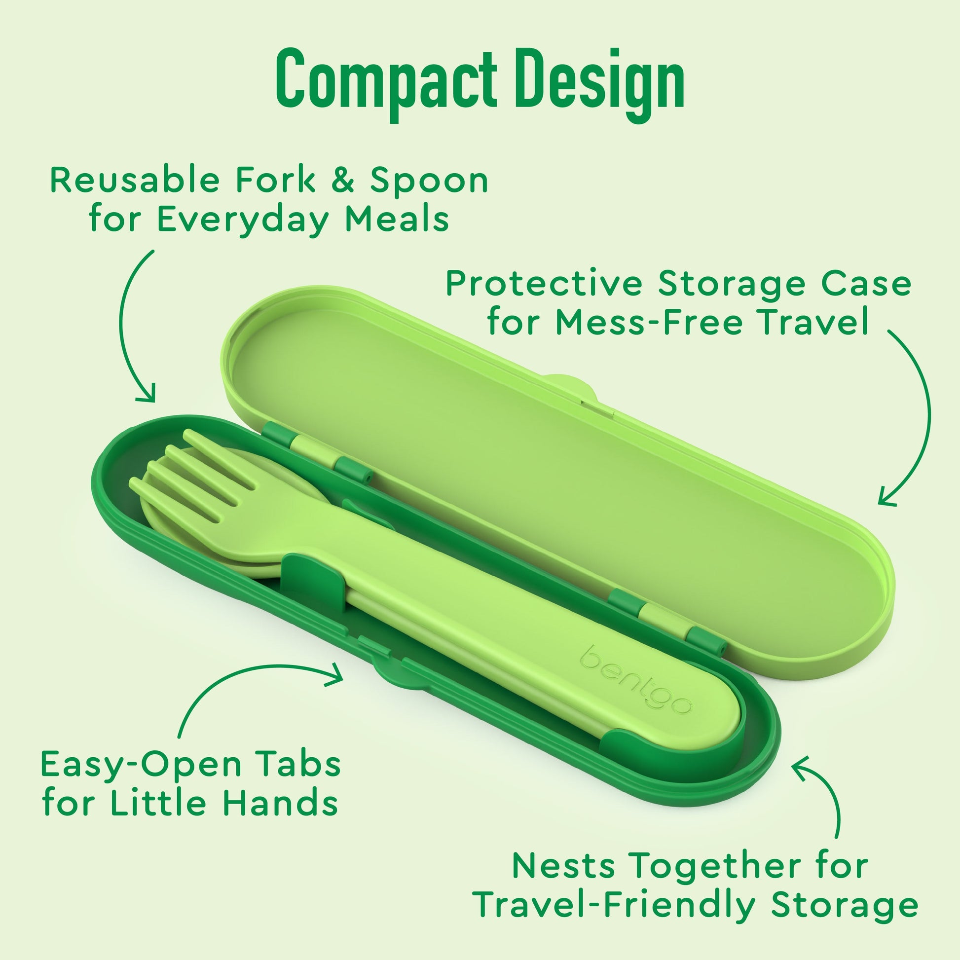 Bentgo® Kids Utensils Set - Safari | Compact Design - Reusable Fork & Spoon for Everyday Meals, Protective Storage Case for Mess-Free Travel, Easy-Open Tabs for Little Hands, and Nests Together for Travel-Friendly Storage