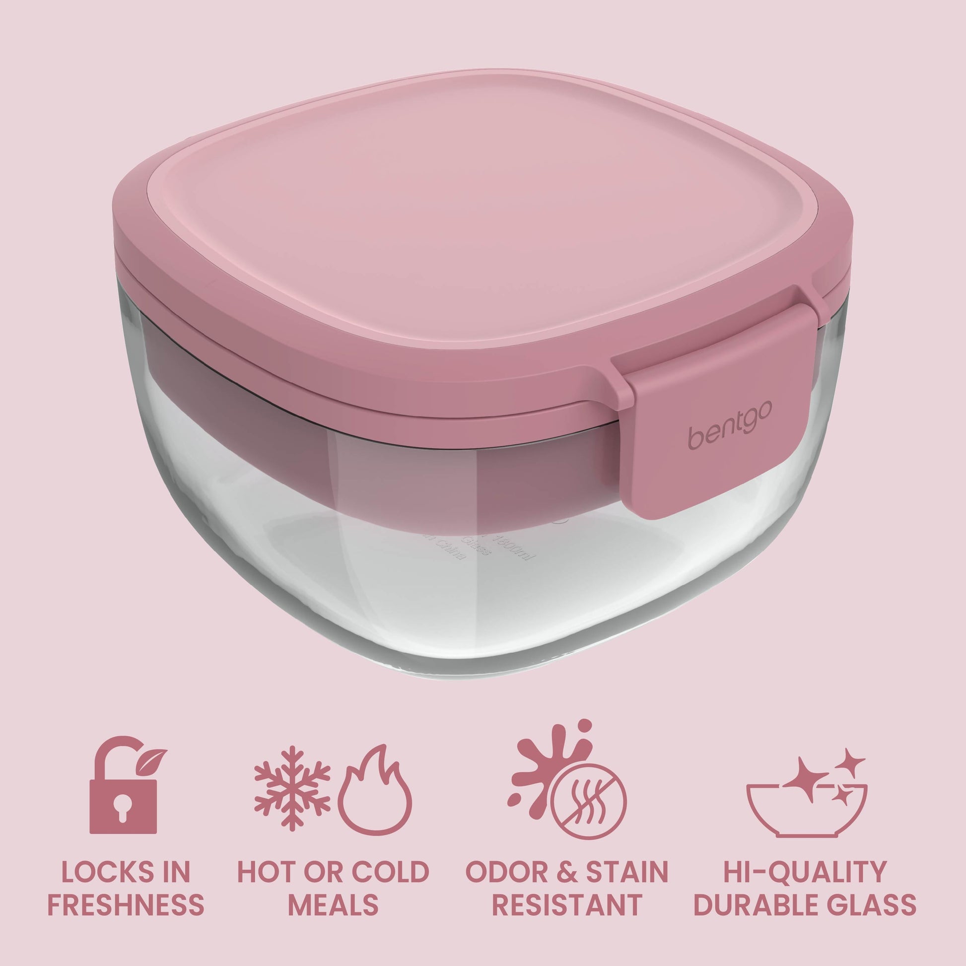 Bentgo® Glass Salad Container - Rose | Locks In Freshness, Great For Hot Or Cold Meals, Odor & Stain Resistant And Made With Hi-Quality Durable Glass