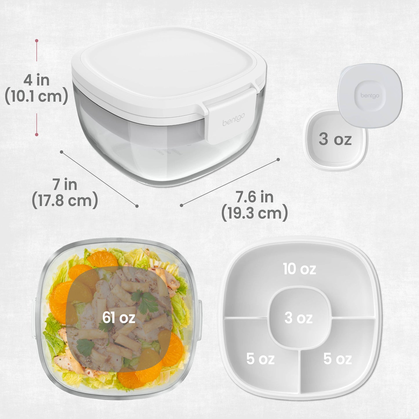Bentgo® Glass Salad Container - White | Salad Container Dimensions