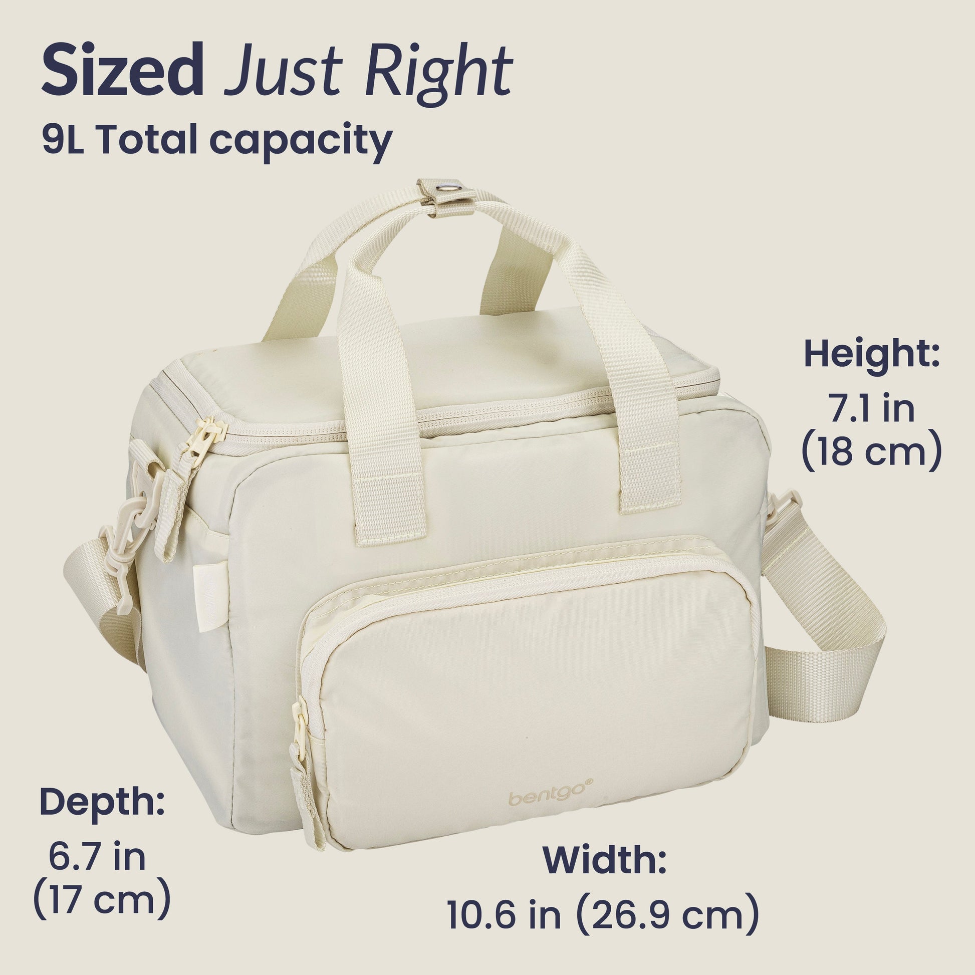 Bentgo® Insulated Lunch Bag - Bone | Sized Just Right - Product Dimensions