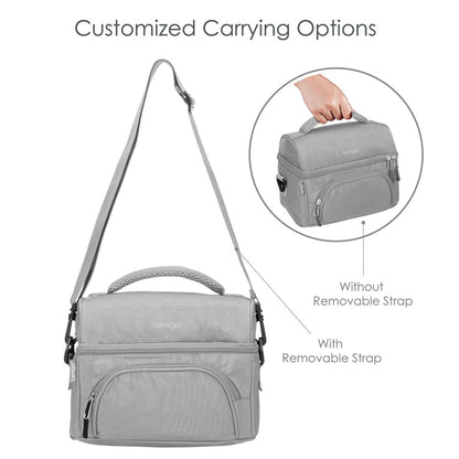 Bentgo Deluxe Lunch Bag in Gray. Comes with customized carrying options.
