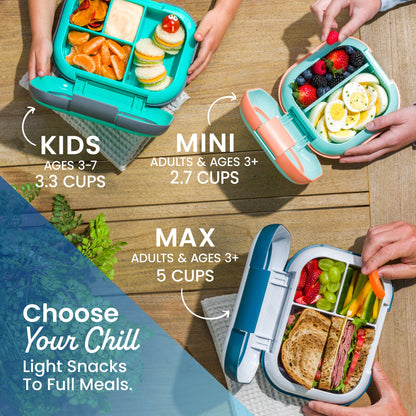 Bentgo® Chill Kids Lunch Box - Green/Navy| Choose Your Chill Light Snacks To Full Meals - Kids (Ages 3-7, 3.3 Cups), Mini (Adults & Ages 3+, 2.7 Cups), Max (Adults & Ages 3+, 5 Cups)