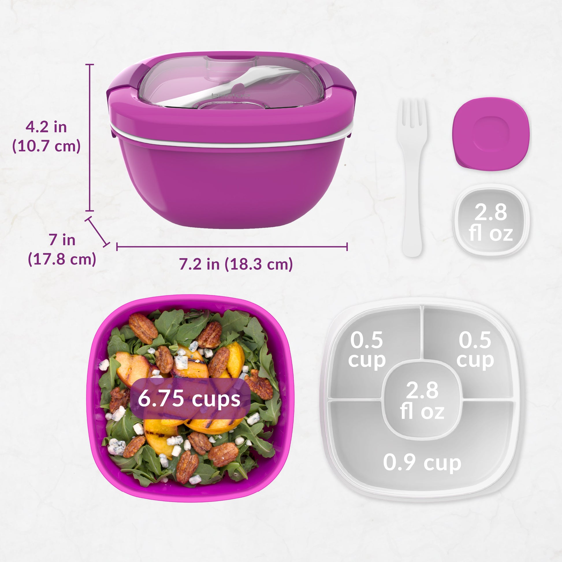 Bentgo® All-in-One Salad Container - Purple | Dimensions And What’s In The Box