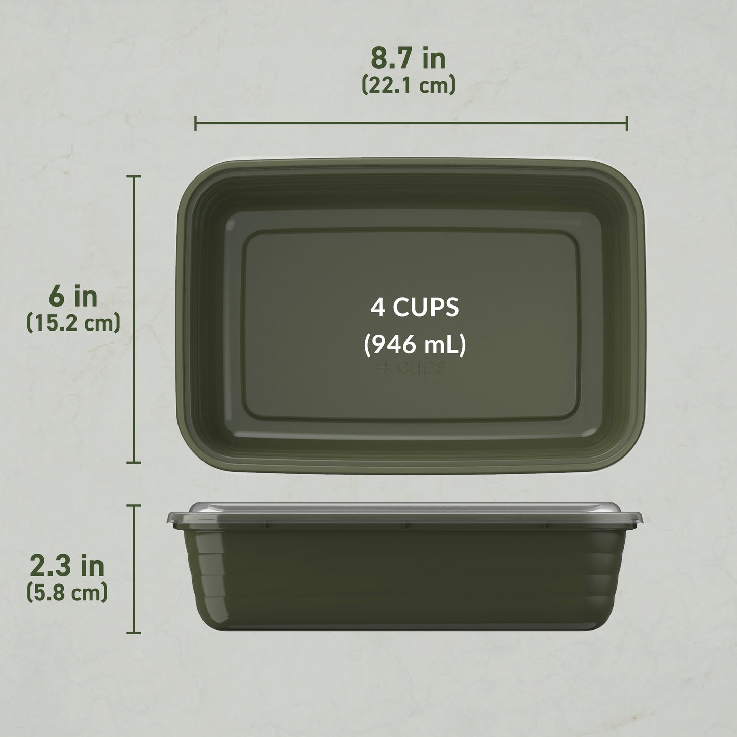 Bentgo® Prep 1-Compartment Meal Prep Containers (20-Piece) - Khaki Green | Dimensions
