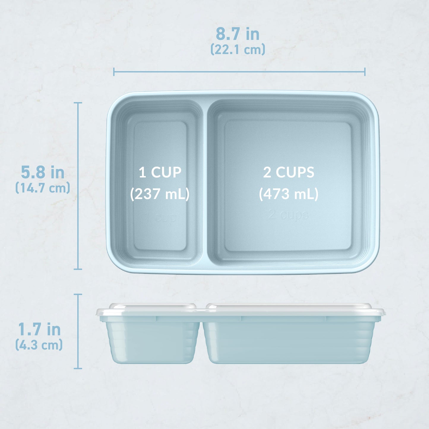 Bentgo® Prep 2-Compartment Meal Prep Containers (20-Piece) - Sky | Dimensions