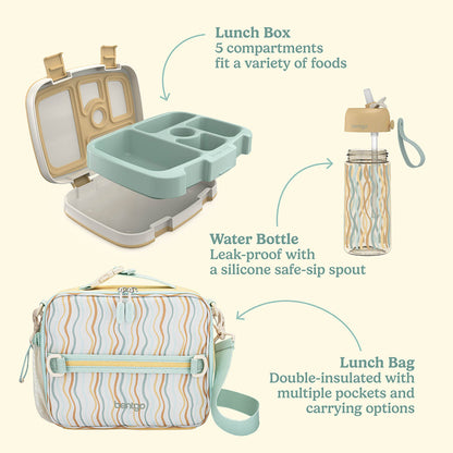 Bentgo Kids Whimsy & Wonder Prints Pack - Wavy | Lunch Box And Water Bottle Dimensions + What’s In The Box