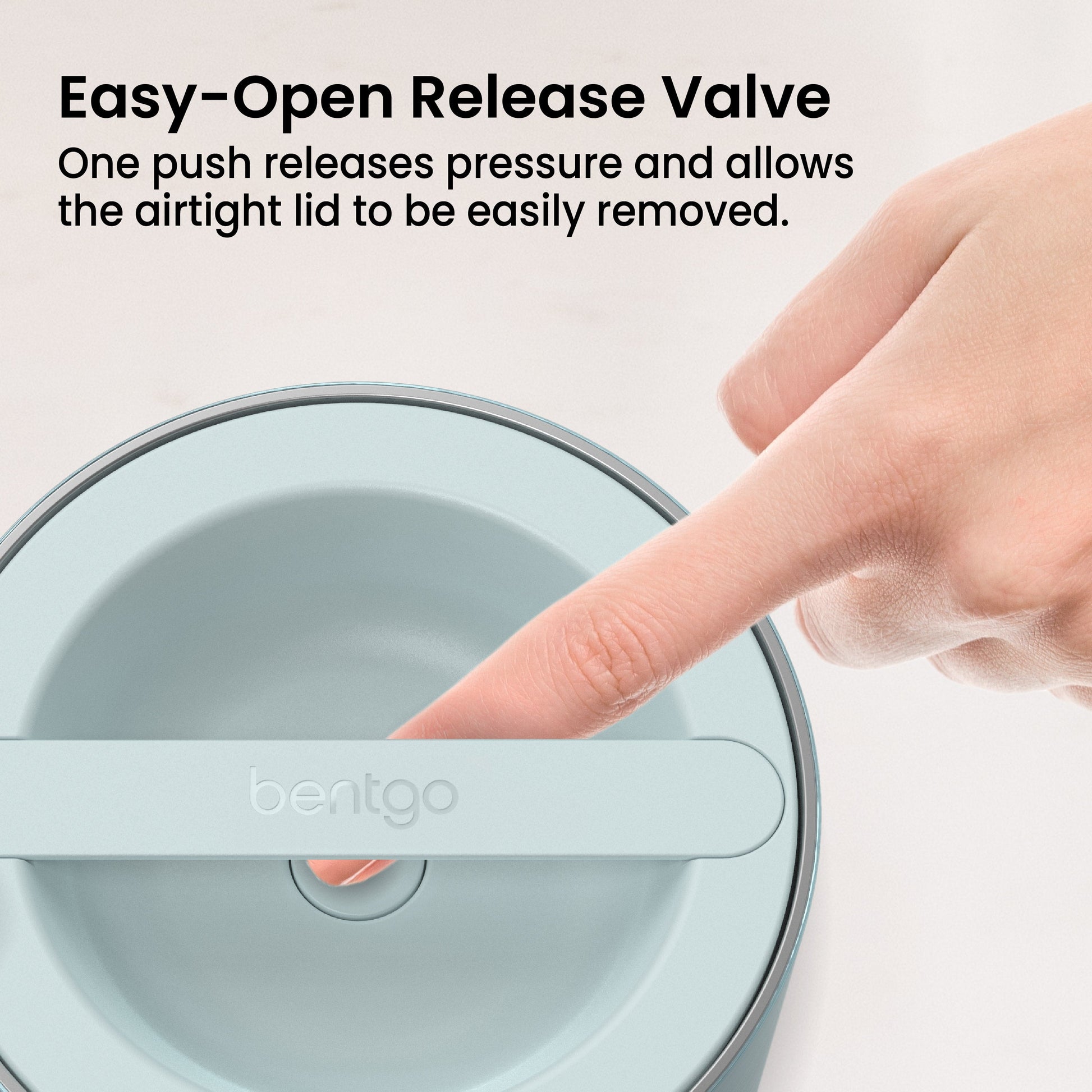 Bentgo® Stainless Steel Insulated Food Container - Aqua | Easy-Open Release Valve - One Push Releases Pressure And Allows The Airtight Lid To Be Easily Removed