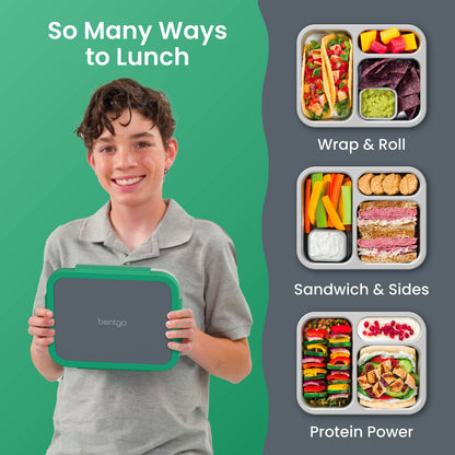 Bentgo Stainless Steel Snack Box - Gray Leaf | So Many Ways to Lunch - Wrap & Roll, Sandwich & Sides, Protein Power